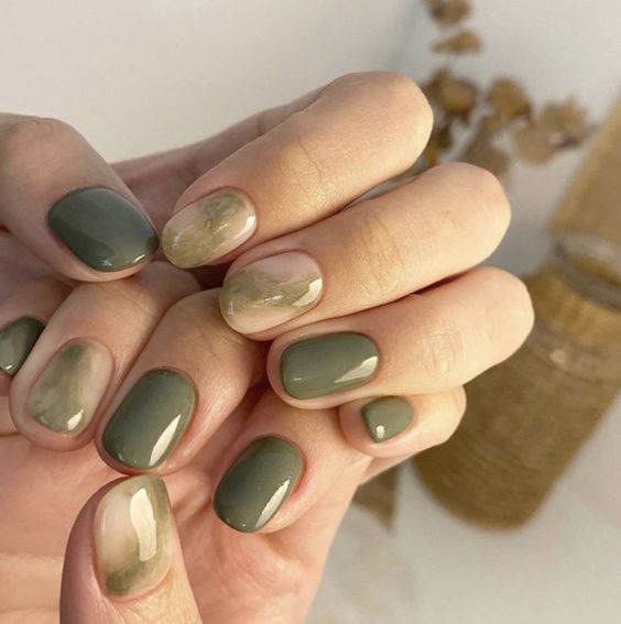 gel nail ideas sage green