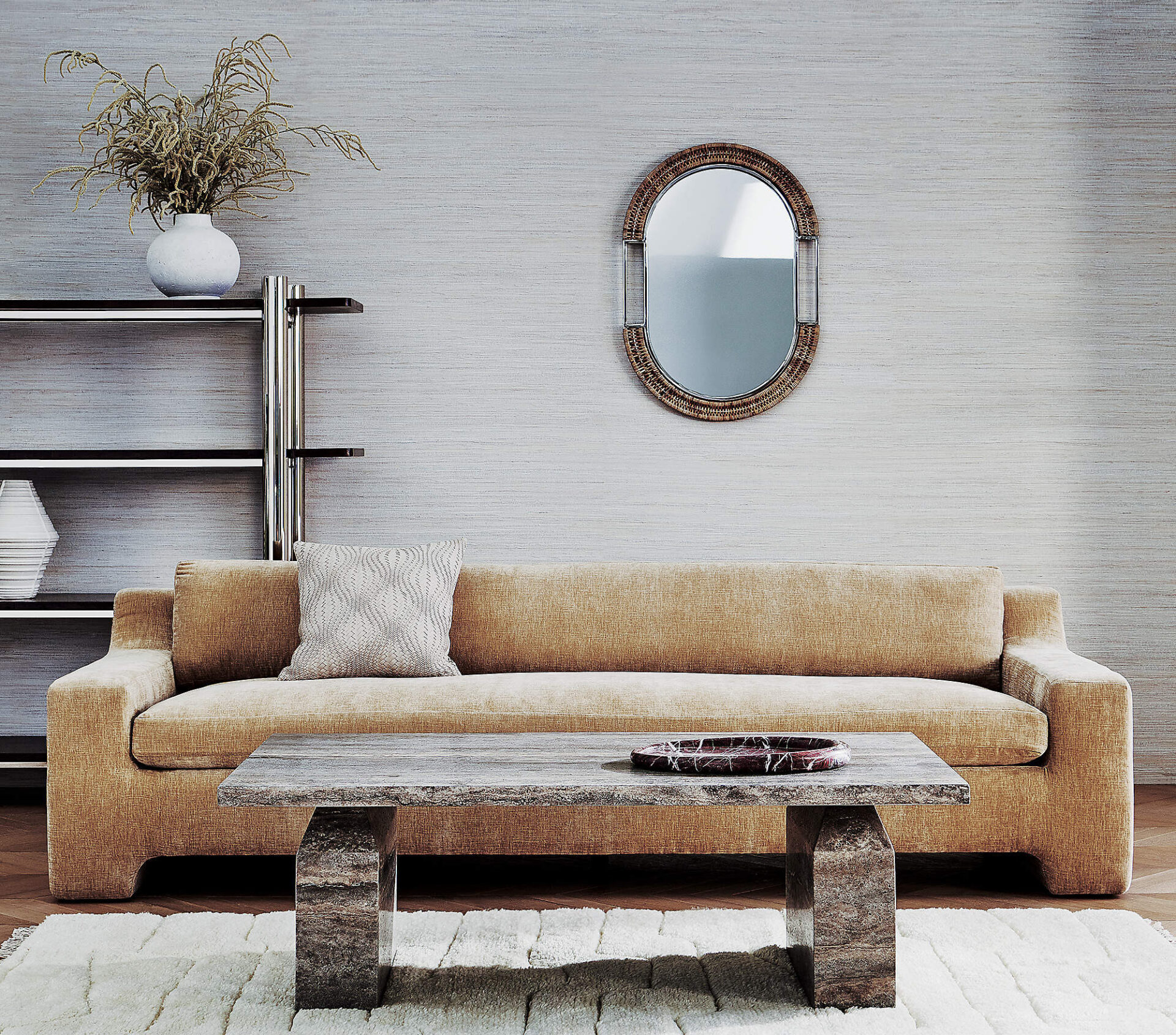 Cloud couch dupes: CB2's Durant Wheat Velvet Sofa