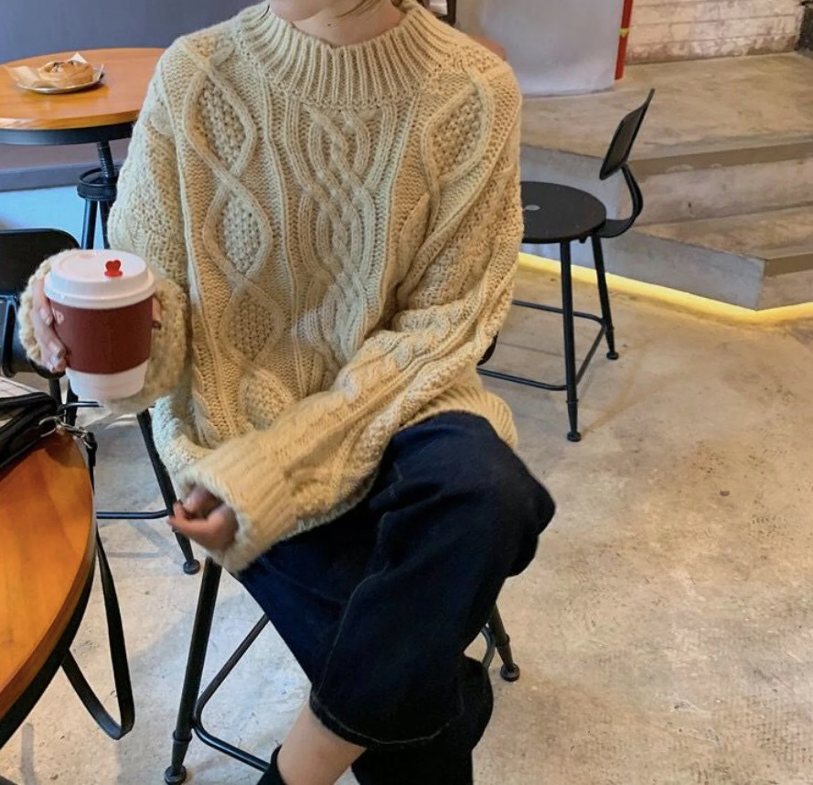 Cable Knit Warm Knit Pullover Jumper Oversized Loose Cozy Fit Sweater
