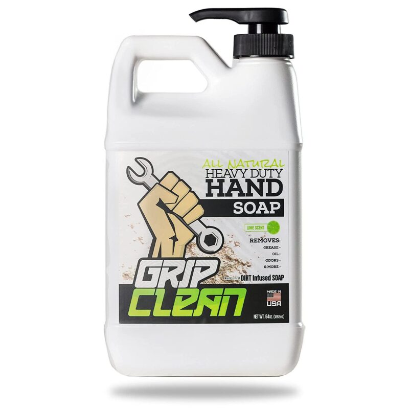 Grip Clean  Hand Cleaner for Auto Mechanics - Heavy Duty Pumice Soap  Dirt-Infused Hand Soap Absorbs Grease/Oil Stains Odors & More. All Natural  Soap with Moisturizing Ingredients. Lime Scented for Men