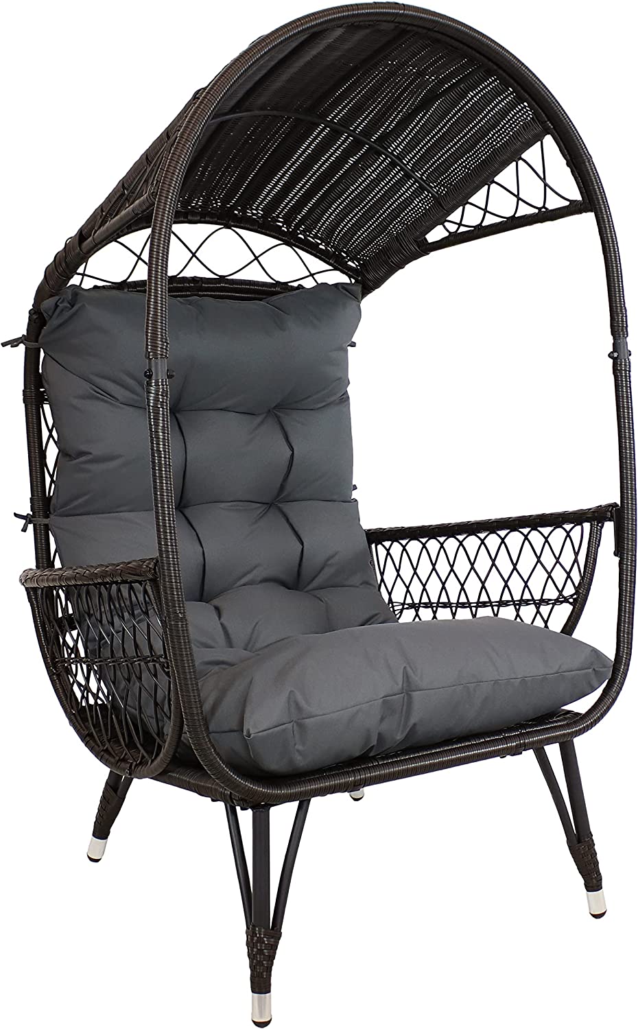 Sunnydaze Shaded Comfort Wicker Outdoor Egg Chair with Legs Plush