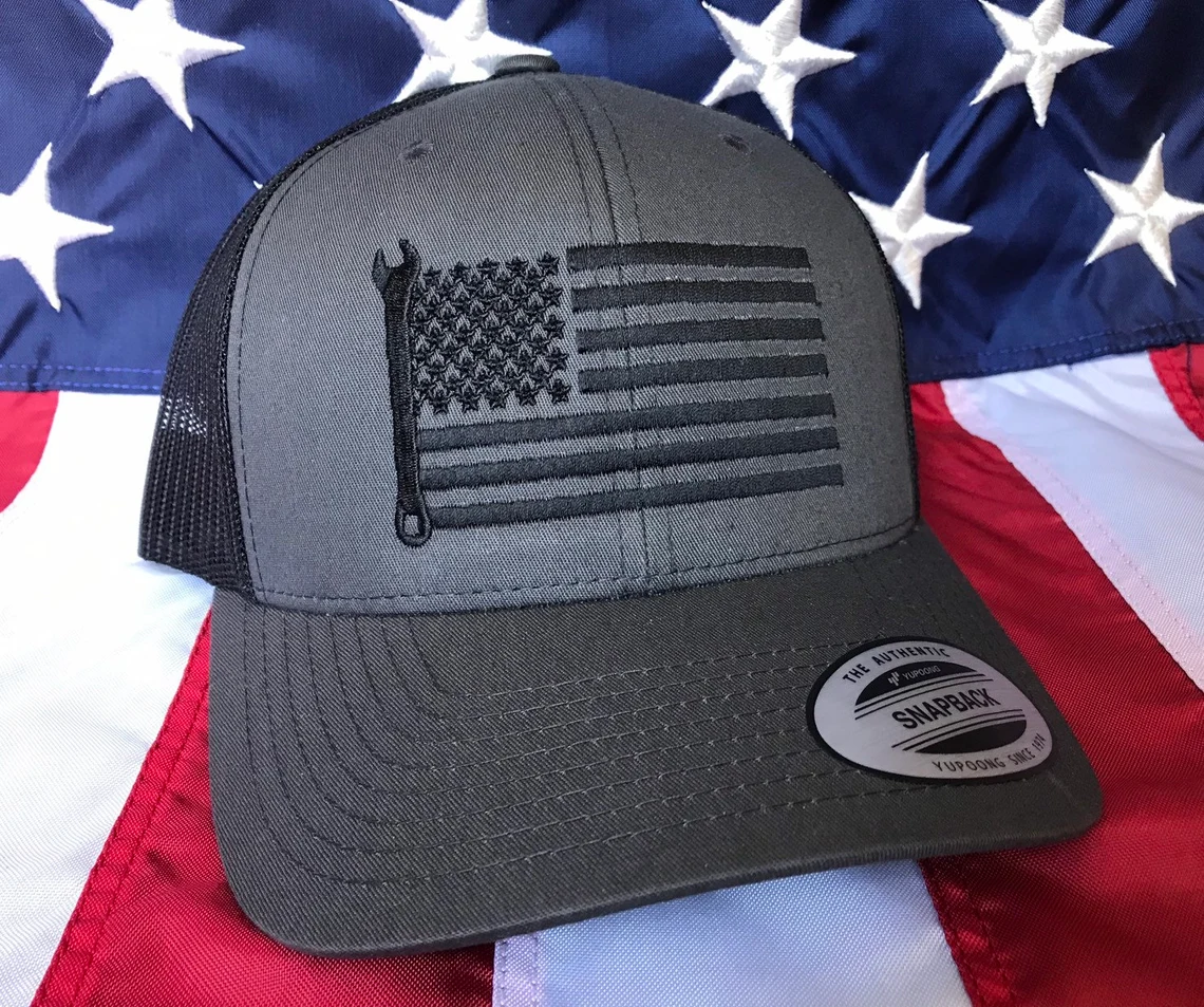 all black mechanic flag embroidered hat