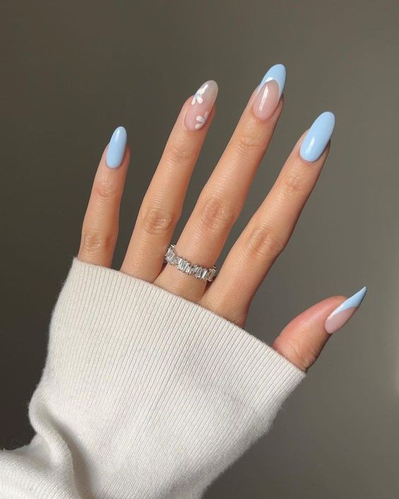 light blue and white nails