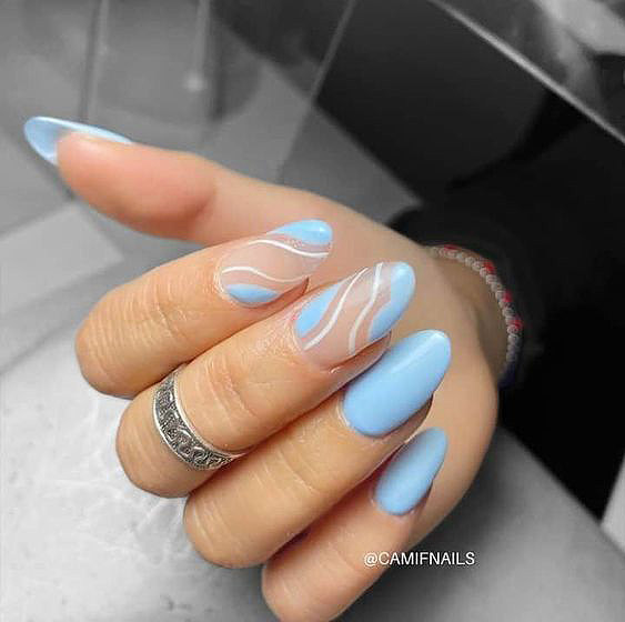 light blue almond nails