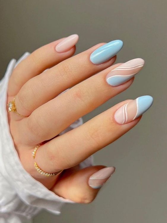 light blue almond nails