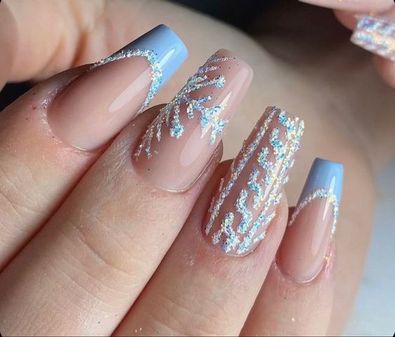 Cute baby blue coffin nails with two accent glitter nails design! :  r/lacqueristas