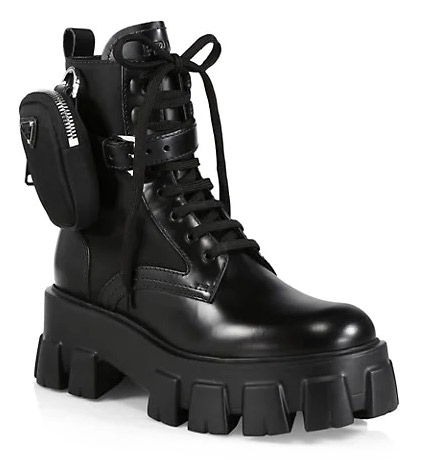 Designer combat boots to buy right now: PRADA Monolith 55 Leather & Nylon Lug-Sole Combat Boots