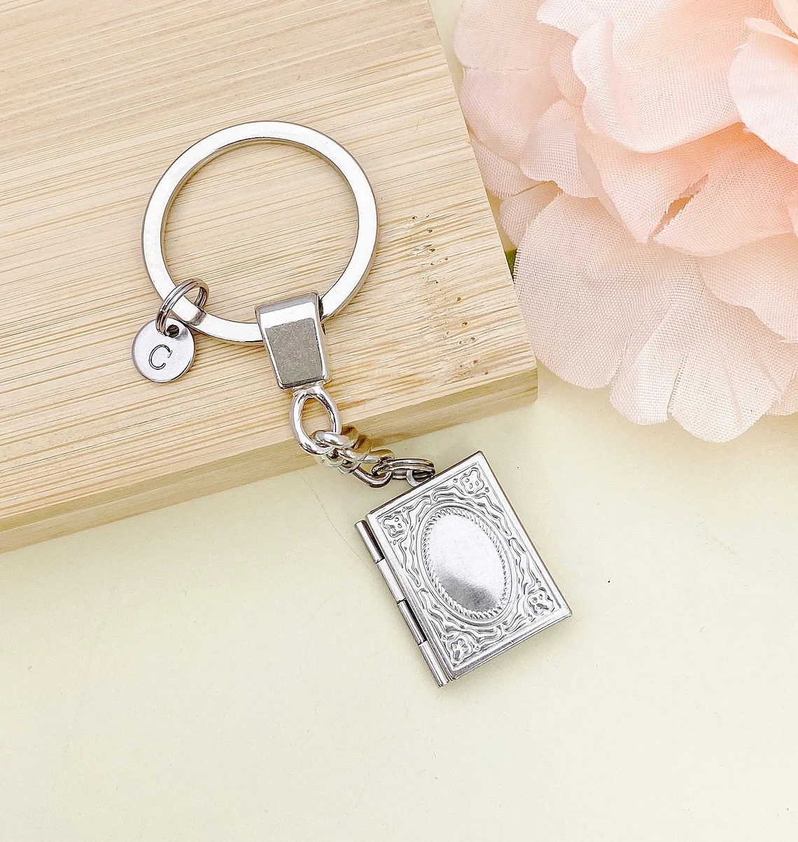 Silver Book Locket Keychain