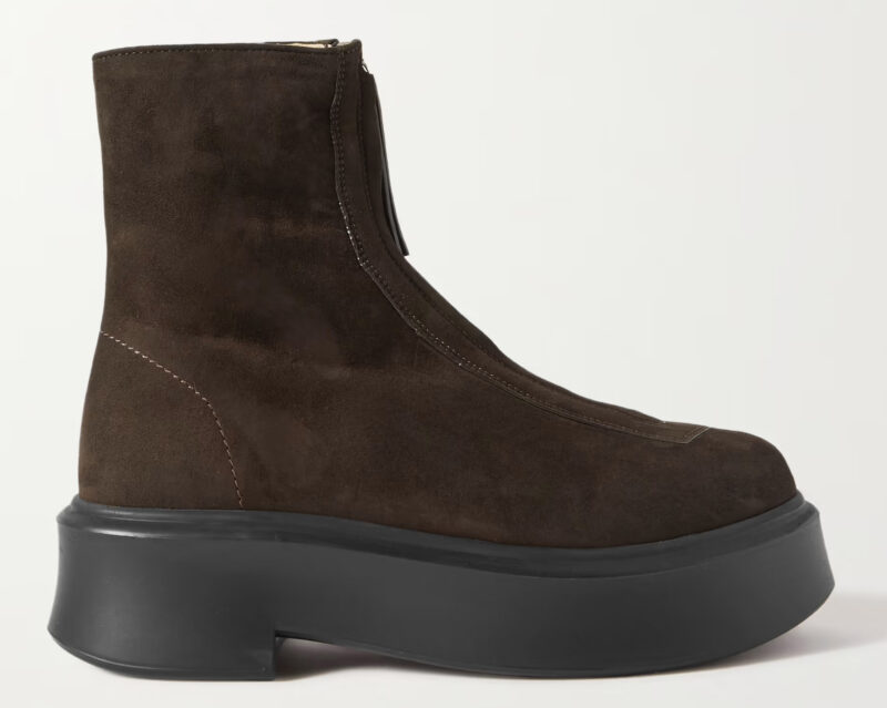 Designer combat boots to buy right now: THE ROW Suede Platform Ankle Boots