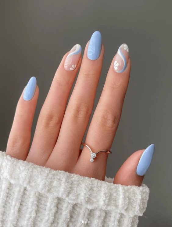 light blue almond nails