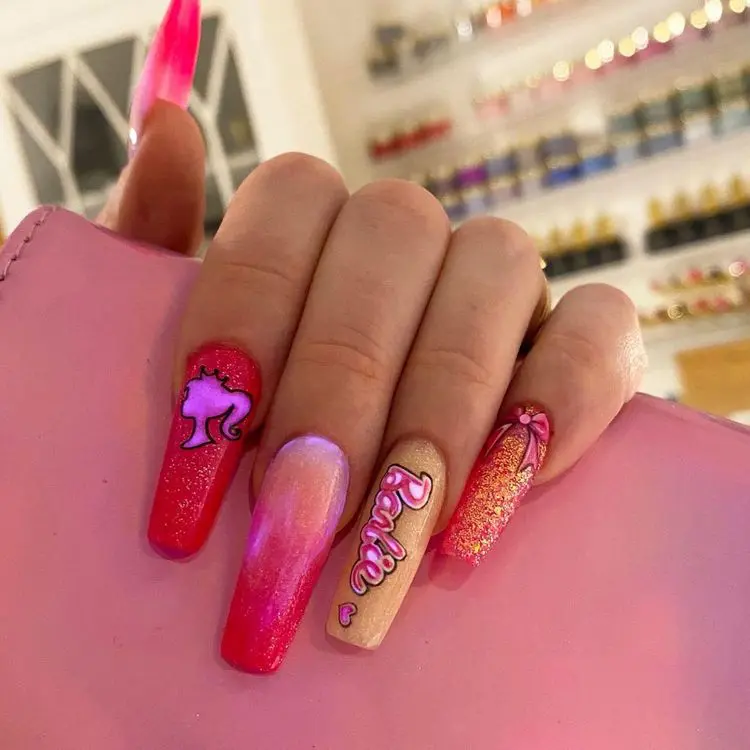 30 Playful Pink Nail Art Designs For Every Occasion : Pink Barbie French &  Swirl Nails
