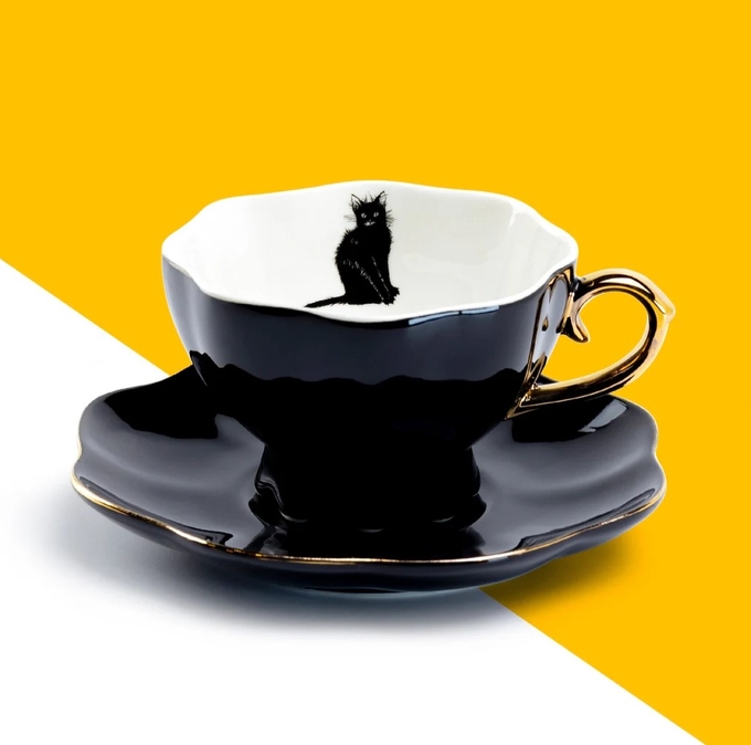 The best gifts for tea lovers: Black Cat Fine Porcelain Tea Cup and Saucer Set